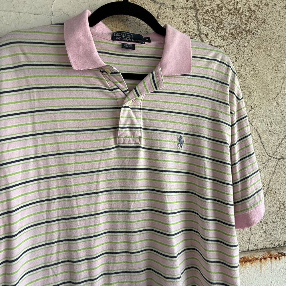 Polo Ralph Lauren Pink Green Striped Short Sleeve Polo Shirt Preppy Classic